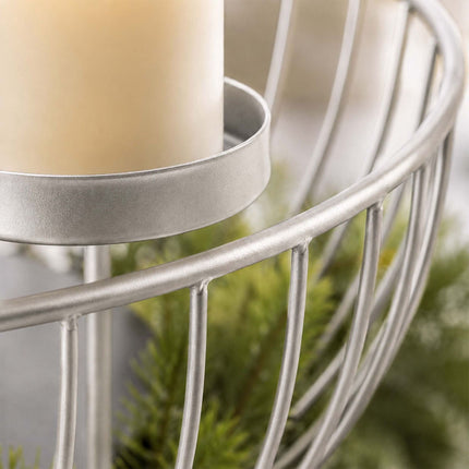 Silver Metal Advent Wreath Bowl – 33 cm Steel Holder