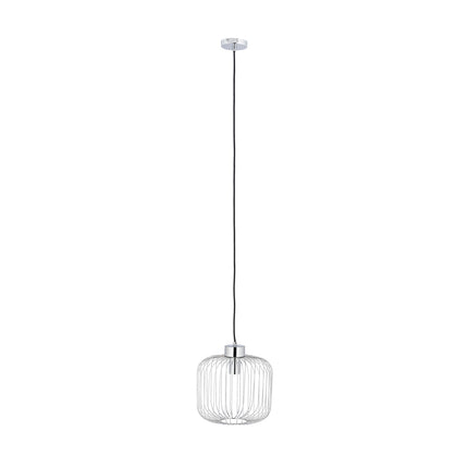 Stříbrná kovová závěsná lampa
