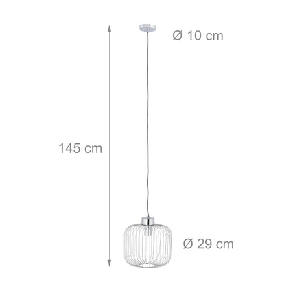 Stříbrná kovová závěsná lampa