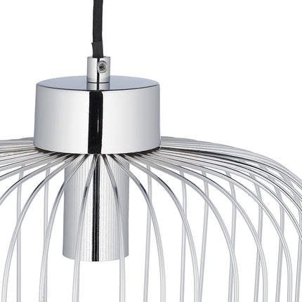 Stříbrná kovová závěsná lampa