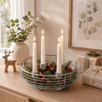 Silver Metal Wire Advent Wreath Holder – 20.5 cm