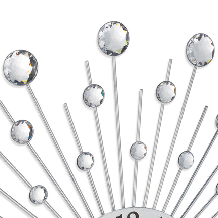 Silver Wall Clock with Glittering Stones, 50cm Diameter