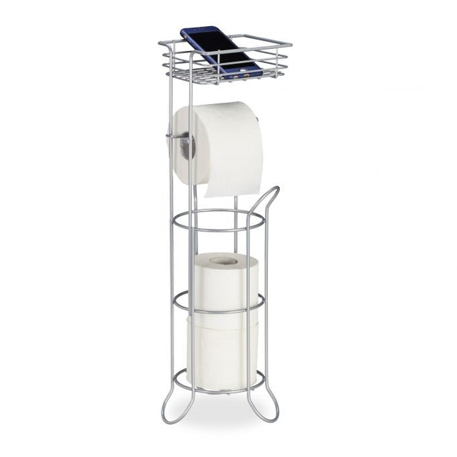 Silver toilet paper holder standing