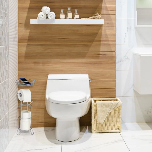Silver toilet paper holder standing