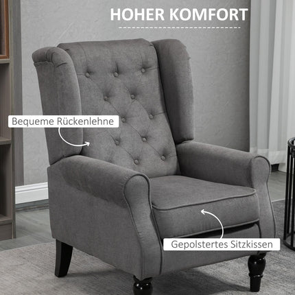 Ušácké relaxační křeslo, tmavě šedý polyester, dřevěné nohy
