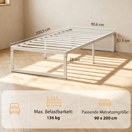 Kovový rám jednolůžka s úložným prostorem, 90 x 200 cm, bílá