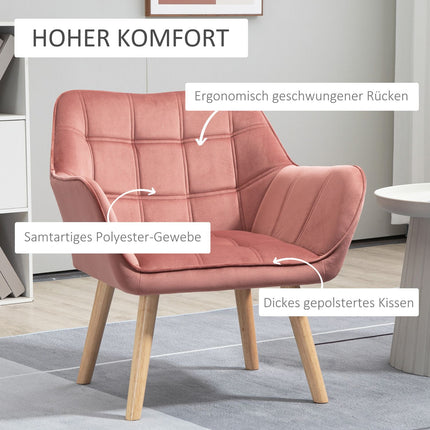 Skandinávské sametové křeslo se zvýšenými nohami – 68.5 x 61 x 72.5 cm