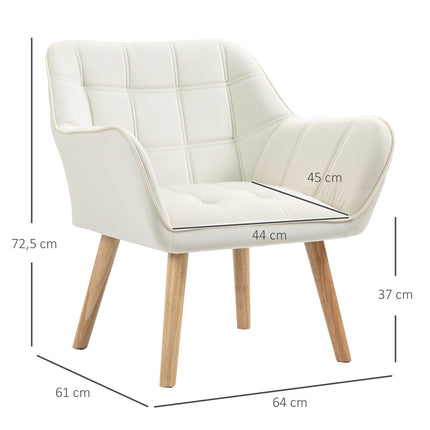 Cream Velvet-Look Armchair, raised legs, 64x62x72.5 cm