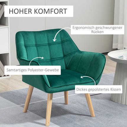 Velvet lounge chair, green, raised legs, 64x62x72.5 cm