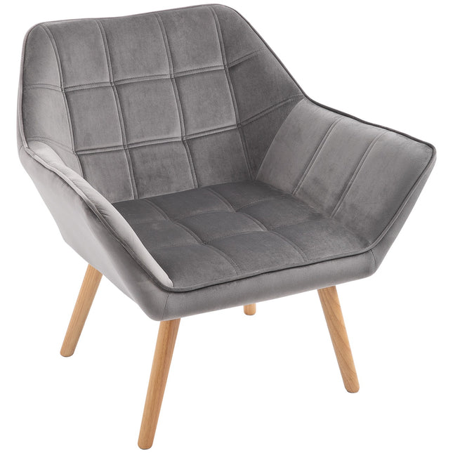 Velvet-like gray Scandinavian armchair, raised legs, 64 x 62 x 72.5 cm