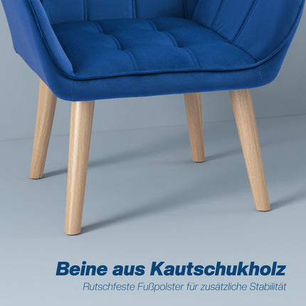 Sametové relaxační křeslo ušák, modrá, zvýšené nohy, 67x61.5x71 cm