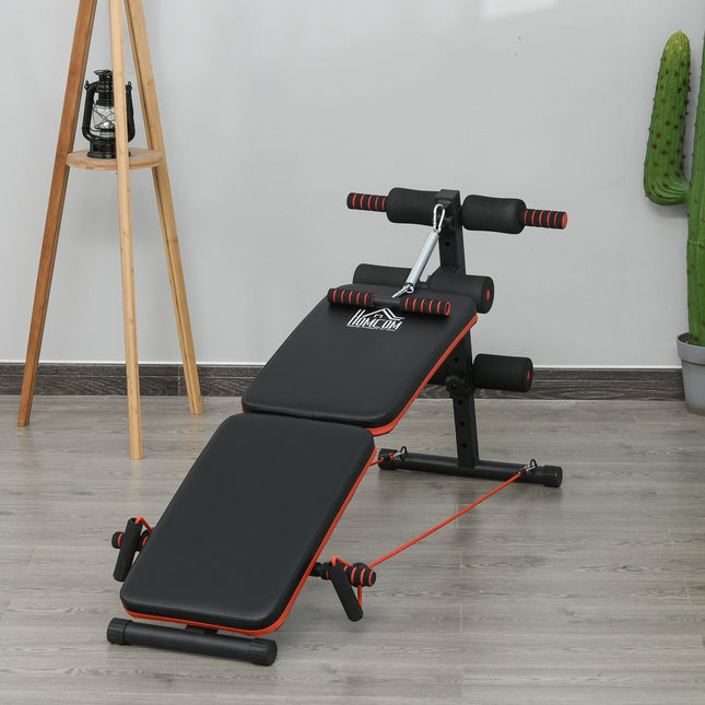 Zitbank Buiktrainer met oefentouwen Trainingsbank Multifunctioneel Verstelbaar & Opvouwbaar 110 kg Draagvermogen Staal Zwart + Rood