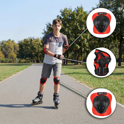 Skate Protective Gear Set, Wrist Elbow Knee, Red M