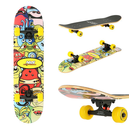Skateboard s barevným motivem červů, jednoduchá deska