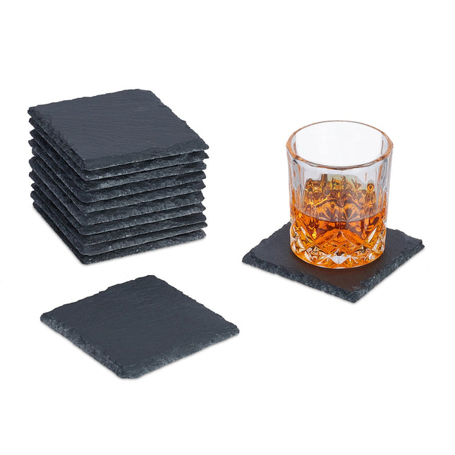 Schieferuntersetzer 12er Set – 10x10 cm quadratische Platten