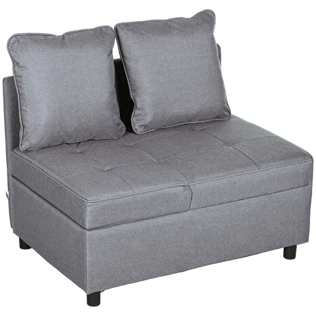 Slaapstoel, 2-zits fauteuil met bedfunctie, opvouwbare gestoffeerde fauteuil met 2 kussens, linnenlook bekleding, donkergrijs