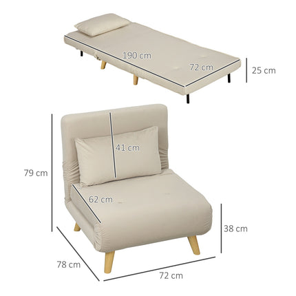 Skládací křeslo s funkcí lůžka v sametovém vzhledu, s polštáři, béžová