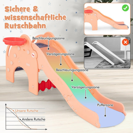 Venkovní skluzavka 4v1 dětská skluzavka + tunel + basketbalový koš + žebřík 187.5 x 75 x 77.5 cm růžová