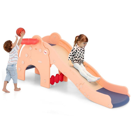 Venkovní skluzavka 4v1 dětská skluzavka + tunel + basketbalový koš + žebřík 187.5 x 75 x 77.5 cm růžová
