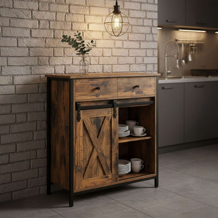 Komoda s posuvnými dvířky – rustikální design, úsporné úložiště