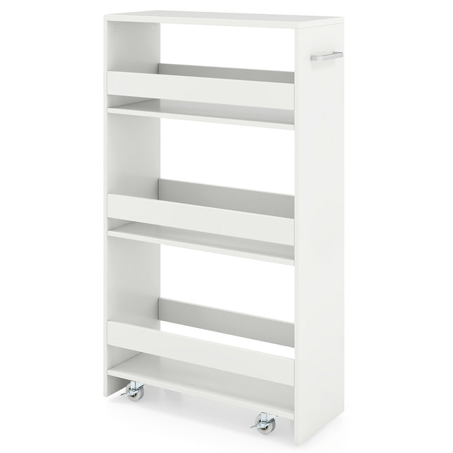 Úzký 4patrový pojízdný úložný vozík 20cm s nabíjecí stanicí