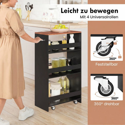 Slim 4-Tier Rolling Storage Cart with Charging Station