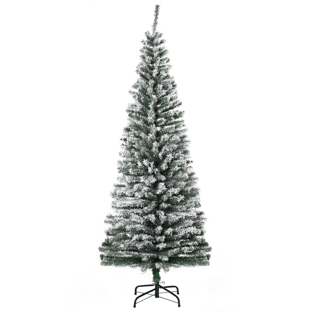 Úzký umělý vánoční stromek se sněhem, 180 cm, zelená