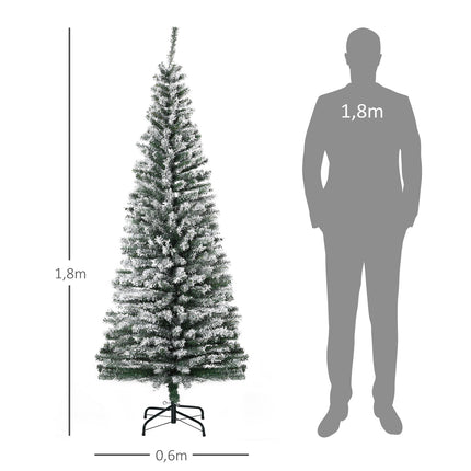 Úzký umělý vánoční stromek se sněhem, 180 cm, zelená