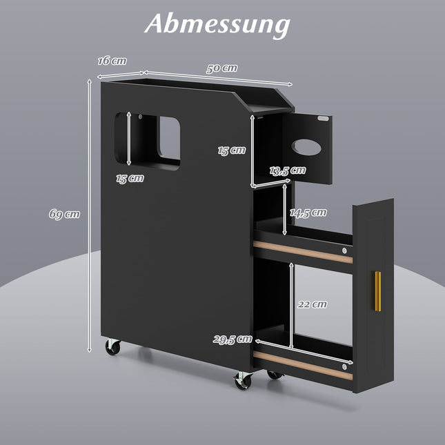 Schmaler Badezimmerschrank mit Schublade und Kosmetiktuchbox, Schwarz