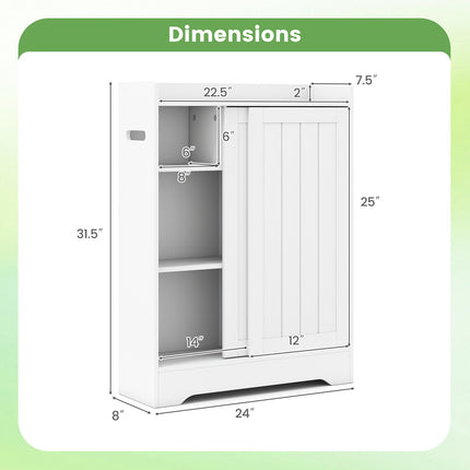Slim Bathroom Floor Cabinet With Sliding Doors, Toilet Paper Holders
