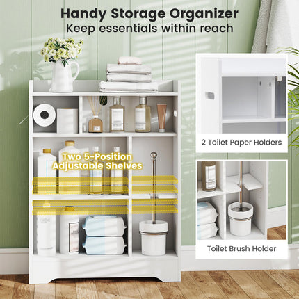 Slim Bathroom Floor Cabinet With Sliding Doors, Toilet Paper Holders