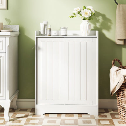 Slim Bathroom Floor Cabinet With Sliding Doors, Toilet Paper Holders