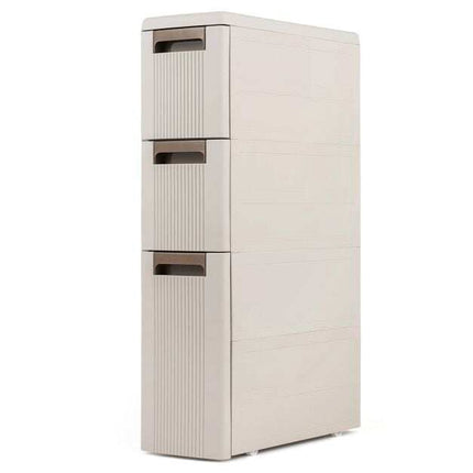 Slim Beige 3-Tier Rolling Storage Cabinet with Drawers