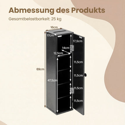 Slim Black Bathroom Cabinet, 16cm Wide, 3 Shelves