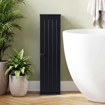 Slim Black Bathroom Cabinet, 16cm Wide, 3 Shelves