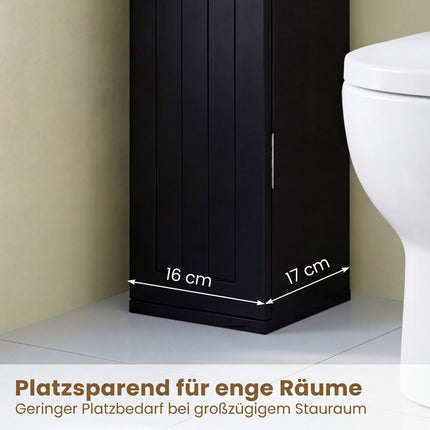 Slim Black Bathroom Cabinet, 16cm Wide, 3 Shelves