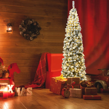 Úzký vánoční stromek se sněhem, 225 cm, 350 LED světel