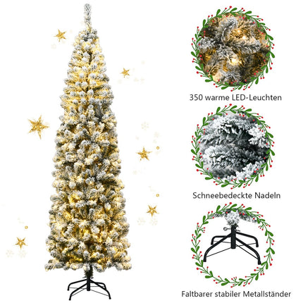 Úzký vánoční stromek se sněhem, 225 cm, 350 LED světel