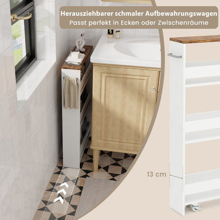 Slanke keukentrolley, 4-laags opbergwagen, wit
