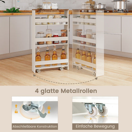 Slanke keukentrolley, 4-laags opbergwagen, wit