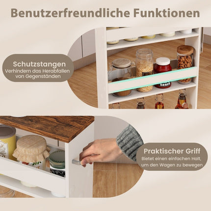 Slanke keukentrolley, 4-laags opbergwagen, wit