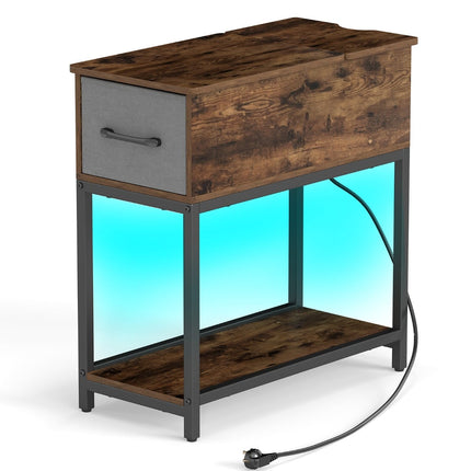 Úzký noční stolek s LED osvětlením a nabíjecí stanicí