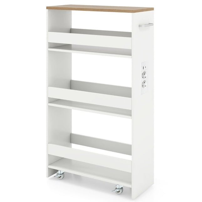 Úzký pojízdný úložný vozík – 4patrový, 20 cm, bílá/přírodní