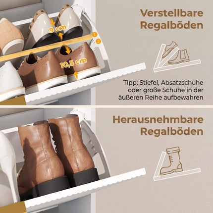 Úzký botník, 2 výklopné zásuvky, horní police – hloubka 24 cm, bílá