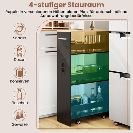 Slim Storage Cart with Charging Station – 4-Tier, Black