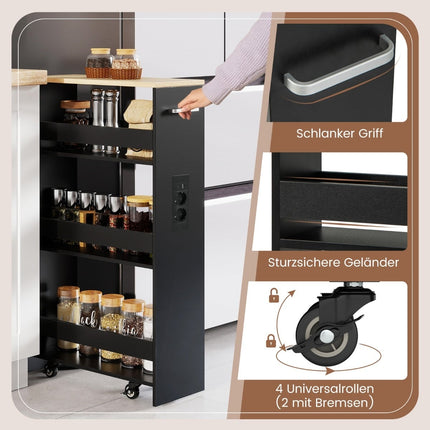 Slim Storage Cart with Charging Station – 4-Tier, Black