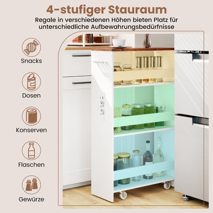Úzký úložný vozík s nabíjecí stanicí – 4patrový, rustikální hnědá