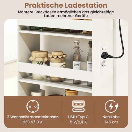Úzký úložný vozík s nabíjecí stanicí – 4patrový, rustikální hnědá