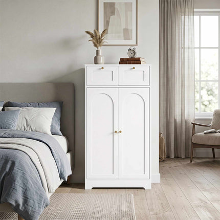 Slim White Bathroom Cabinet with 2 Drawers, Adjustable Shelf
