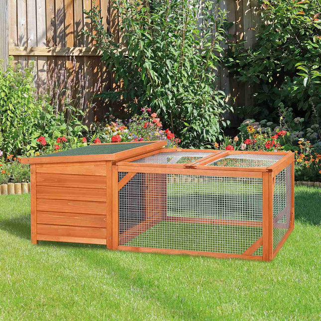 Venkovní klec pro králíky – smrkové dřevo odolné vůči povětrnosti, otevírací střecha, 125.5x100x49cm